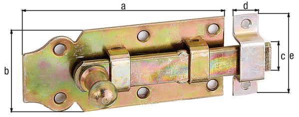 Produktbild Alberts Türriegel, mit Knopf, gerade, mit Schlaufe, gelb verzinkt, Platte LxB100x44mm