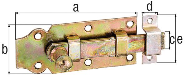 Produktbild Alberts Türriegel, mit Knopf, gerade, mit Schlaufe, gelb verzinkt, Platte LxB120x44mm