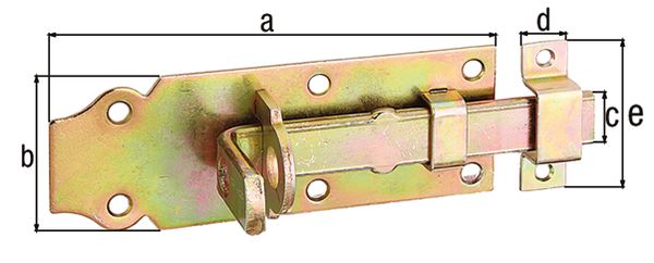 Produktbild Alberts Schlossriegel,m.flachem Griff,gerade,m.Schlaufe,gelb verz., Platte LxB100x44mm