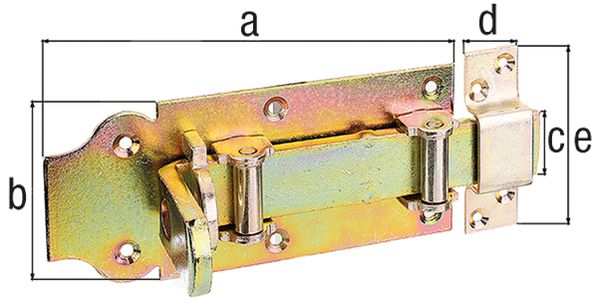 Produktbild Alberts Rollen-Schlossriegel m.flachem Griff gerade m.Schlaufe gelb vz Platte 200x80mm bild 2