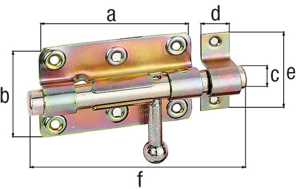 Produktbild Alberts Bolzen-Schlossriegel,m.befest.Schlaufe,gelb vz,Platte LxB 99x60 mm Ges.-L140mm bild 2