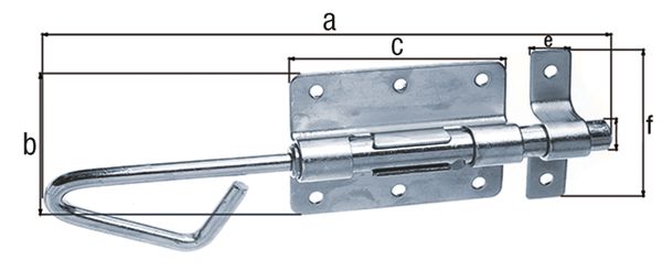 Produktbild Alberts Bolzen-Stangenriegel, mit befestigter Schlaufe, blau vz, Bolzen Ø16, Länge 493mm