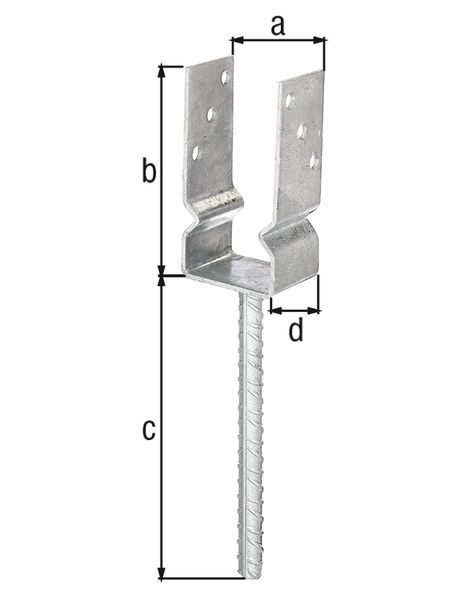 Produktbild Alberts U-Pfostenträger/Betonanker Riffelstahl, fvz,zEinbet.,BxH 71x150mm,L Anker 200mm