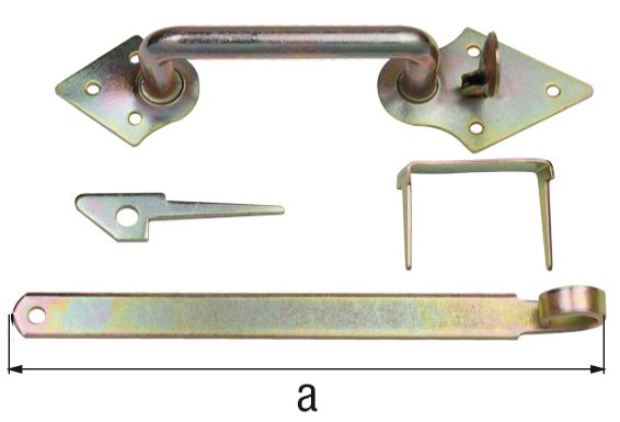 Produktbild Alberts Klinken-Set f. Flechtzaun-u.leichte Holztore, galv. gelb verzinkt, L 260 mm bild 2