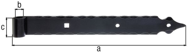 Produktbild Alberts Ladenband gerade m.Zierspitze randgehämmert vz.schwarz LxB 400x45mm Rolle Ø16mm