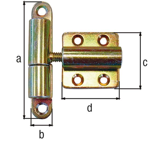 Produktbild Alberts Aushebescharnier,verstellbar, galv. gelb verzinkt, LxB 83x15,Platte LxB 40x40mm bild 2