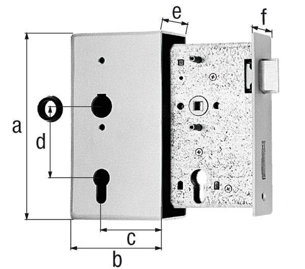 Produktbild Alberts Schlosskasten m.verz.Schloss,Kasten Stahl roh,Dornm.65mm,Entfern.72mm,Tiefe 50mm