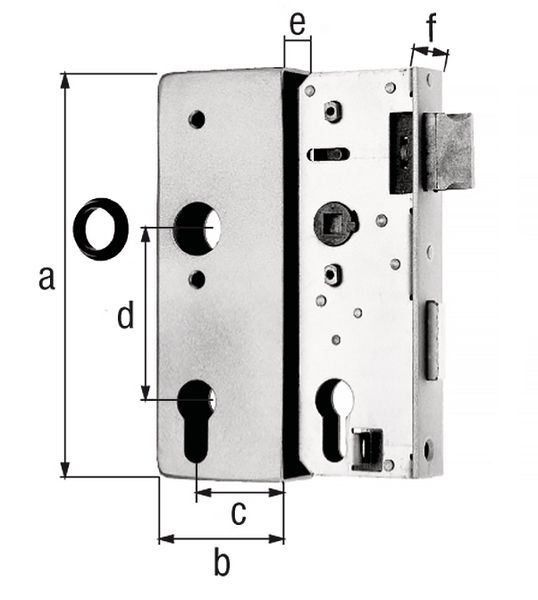 Produktbild Alberts Schlosskasten m.verz.Schloss,Kasten Stahl roh,Dornm.40mm,Entfern.72mm,Tiefe 30mm