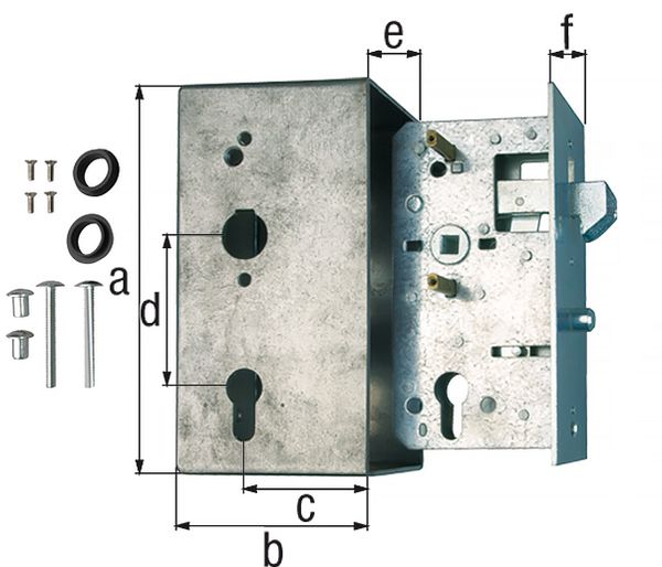 Produktbild Alberts Schlosskasten m.verz.Schloss, Kasten Stahl roh, Dornm.60mm, Tiefe 40mm