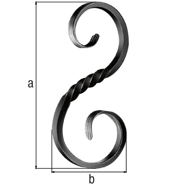 Produktbild Alberts Schnörkel,  Typ S, Stahl roh,  Vierkantstab 8x8 mm,  Schnörkel HxB 250x125 mm