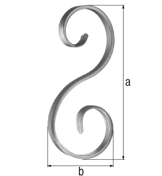 Produktbild Alberts Schnörkel, Typ S, Stahl roh, Vierkantstab 12x5 mm, Schnörkel HxB 155x72 mm