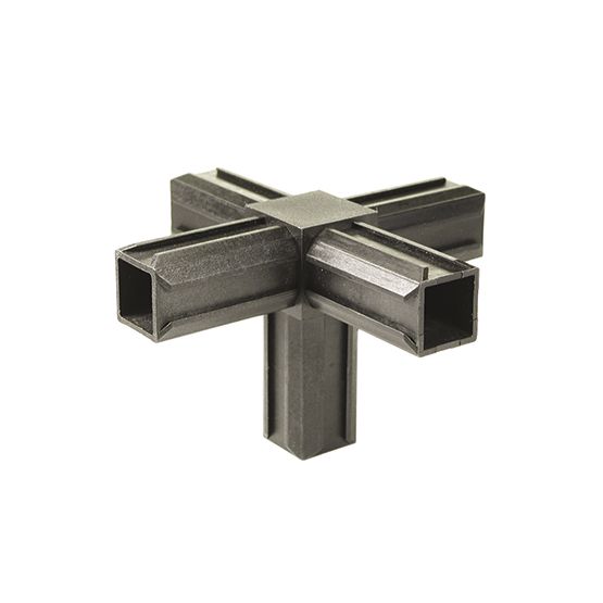 Produktbild Alberts XD-Rohrverbinder Kreuzstück m.1 zus.Abgang, Kunst. schwarz, für 20 x 20 x 1,5 mm