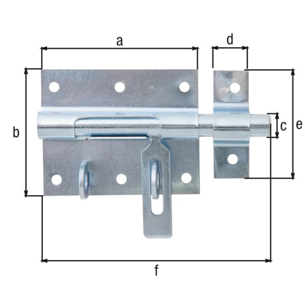 Produktbild Alberts Bolzen Schlossriegel mit Schlaufe blau verzinkt Platte 80x64mm Länge 116mm bild 2