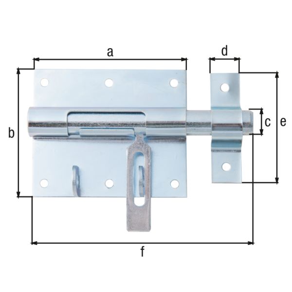 Produktbild Alberts Bolzen Schlossriegel mit Schlaufe blau verzinkt Platte 95x79mm Länge 135mm bild 2