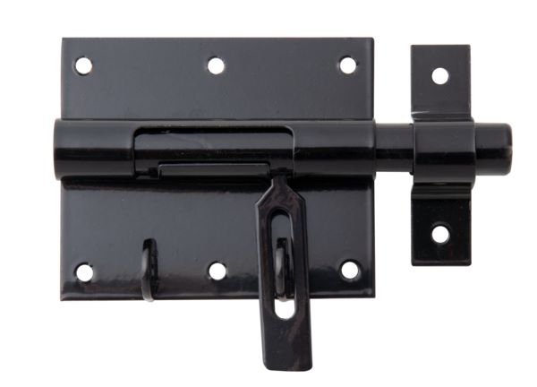 Produktbild Alberts Bolzen Schlossriegel mit Schlaufe schwarz Platte 95x79mm Länge 135mm
