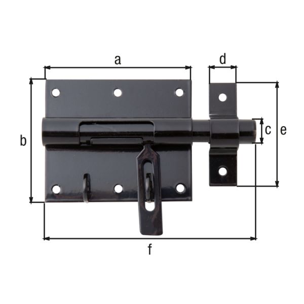 Produktbild Alberts Bolzen Schlossriegel mit Schlaufe schwarz Platte 95x79mm Länge 135mm bild 2