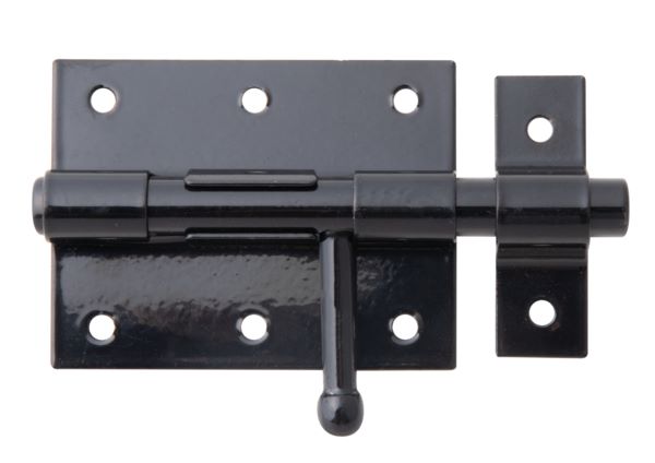 Produktbild Alberts Bolzenriegel mit befestigter Schlaufe schwarz Platte 80x63mm Länge 116mm