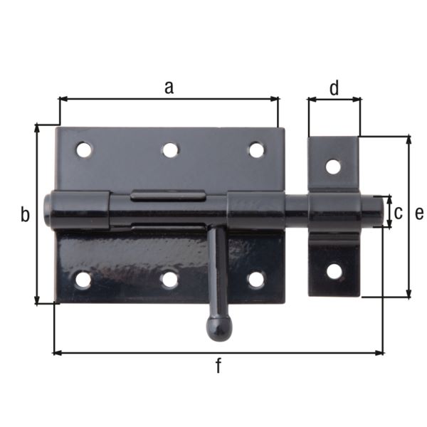 Produktbild Alberts Bolzenriegel mit befestigter Schlaufe schwarz Platte 80x63mm Länge 116mm bild 2