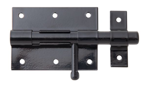 Produktbild Alberts Bolzenriegel mit befestigter Schlaufe schwarz Platte 90x67mm Länge 130mm