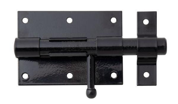 Produktbild Alberts Bolzenriegel mit befestigter Schlaufe schwarz Platte 95x67mm Länge 135mm
