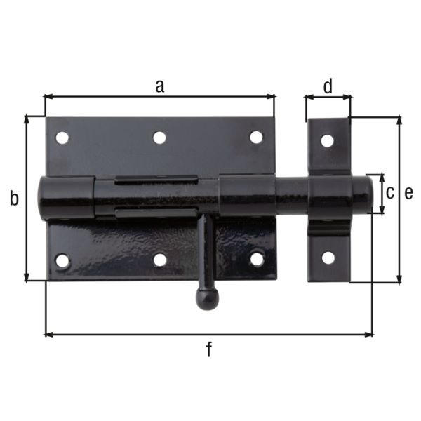 Produktbild Alberts Bolzenriegel mit befestigter Schlaufe schwarz Platte 95x67mm Länge 135mm bild 2