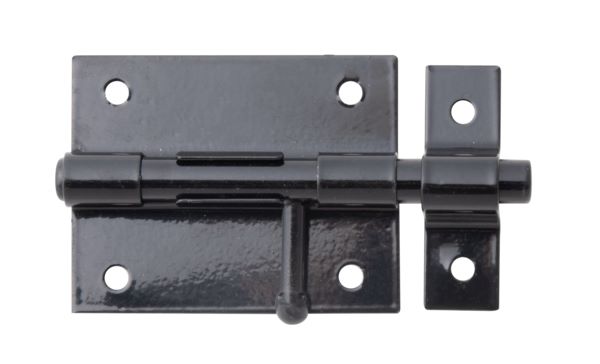 Produktbild Alberts Bolzenriegel mit befestigter Schlaufe schwarz Platte 70x57mm Länge 100mm