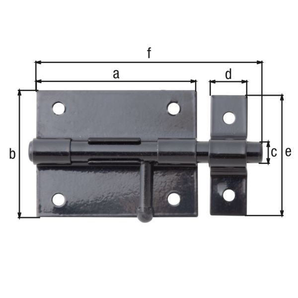 Produktbild Alberts Bolzenriegel mit befestigter Schlaufe schwarz Platte 70x57mm Länge 100mm bild 2