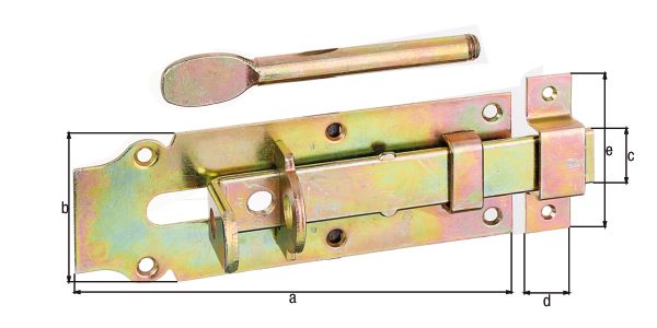Produktbild Alberts Stalltür Schlossriegel mit flachem Griff gelb verzinkt Platte 180x64mm bild 2