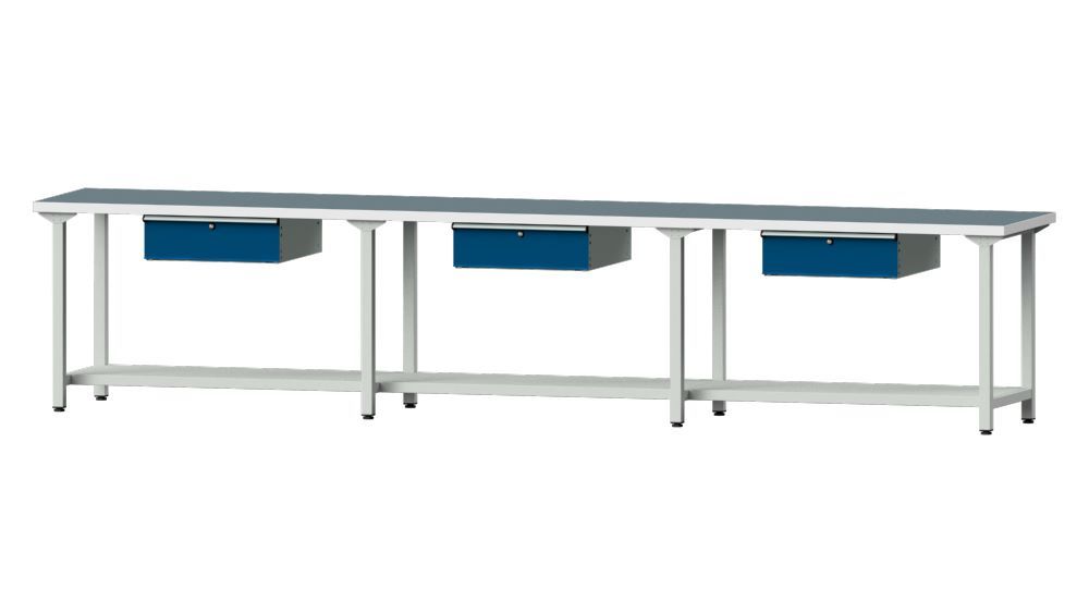 Produktbild Anke Arbeitstisch Modell 103 RAL 7035 / 5010 3 x Hängeschubladen