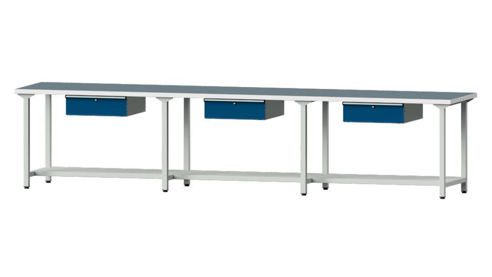 Produktbild Anke Arbeitstisch Modell 203 RAL 7035/5010 mit 3 x Hängeschubladen