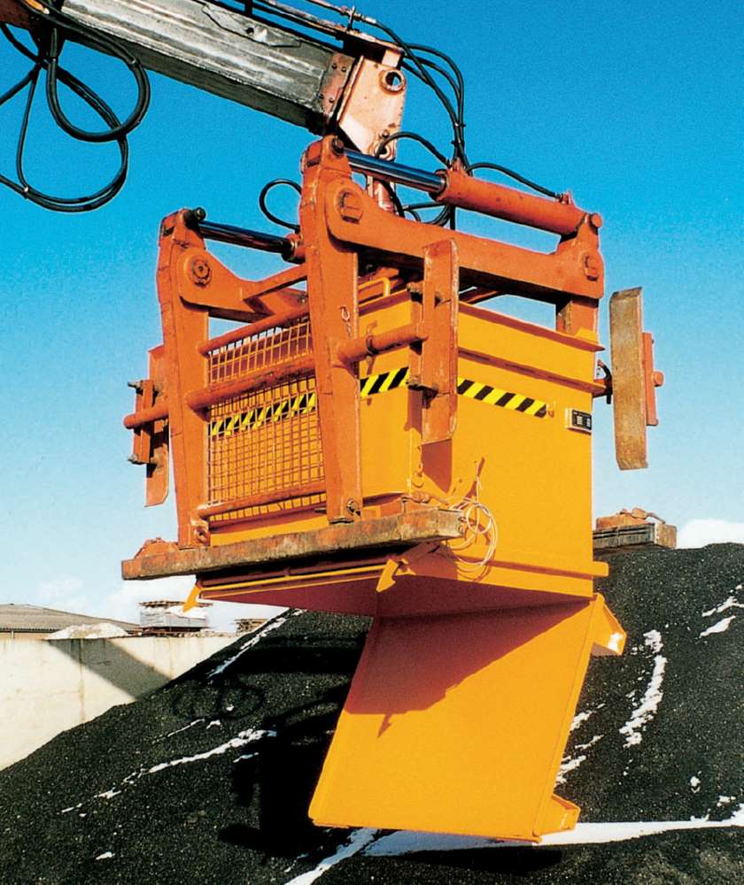 Produktbild Bauer Baustoffcontainer BC 1000 Steinklammer - Entriegelung lackiert gelborange bild 2