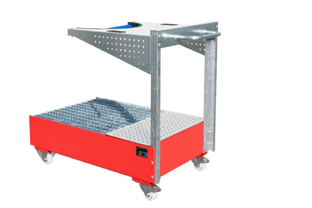 Produktbild Bauer Fahrbare Auffangwanne 1450 x 1195 x 800 mm Lochplattenwand LPW 200 4 feuerrot