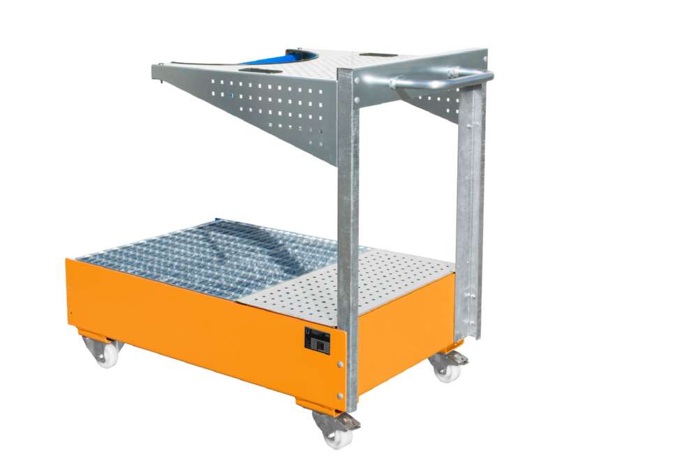 Produktbild Bauer Fahrbare Auffangwanne 1450 x 1195 x 800 mm Lochplattenwand LPW 200 4 gelborange