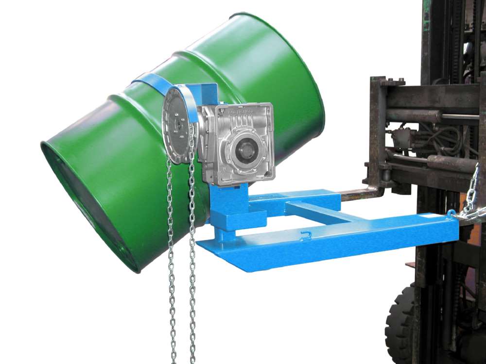 Produktbild Bauer Fasskipper FD-K lackiert lichtblau Kippvorgang mit Endloskette