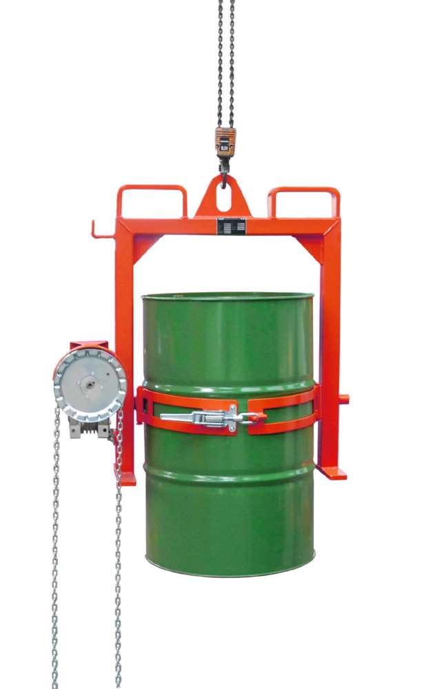 Produktbild Bauer Fasskipper FD-SK Kippvorgang mit Endloskette lackiert feuerrot