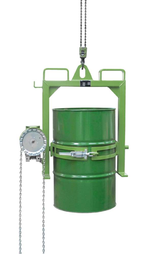 Produktbild Bauer Fasskipper FD-SK Kippvorgang mit Endloskette lackiert resedagrün