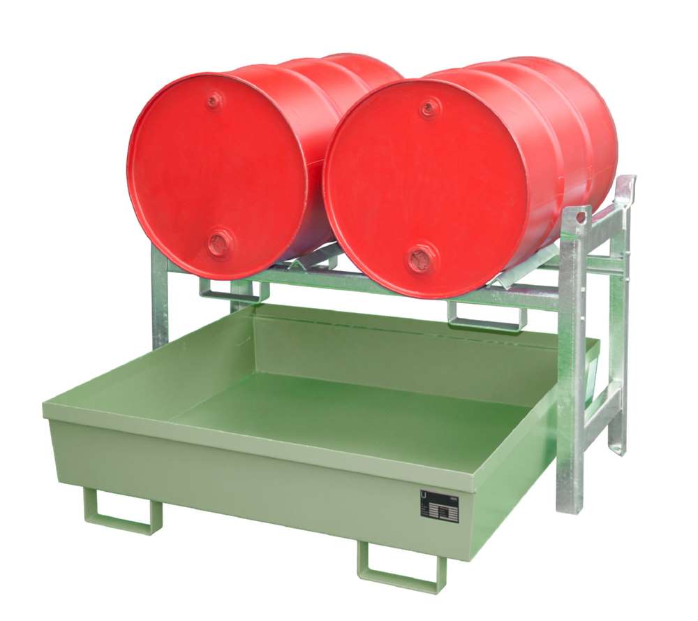 Produktbild Bauer Fassregal FRA 2 Auffangwanne 1200 x 335 x 1200 mm lackiert resedagrün bild 2