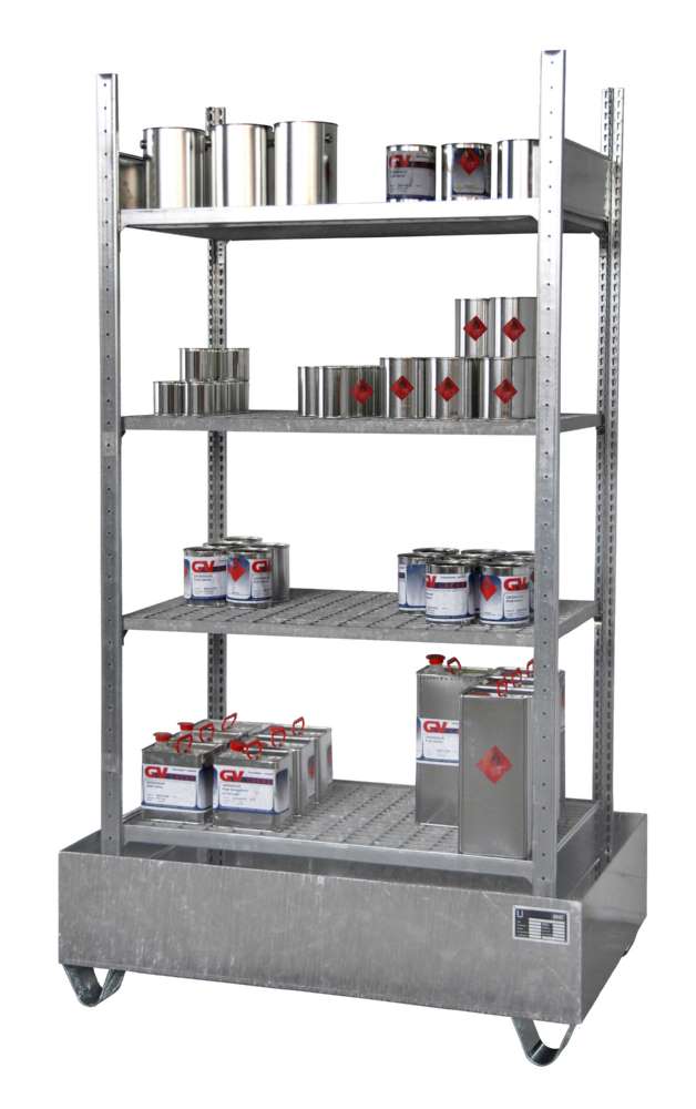 Produktbild Bauer Kleingebinderegal mit Auffangwanne 3021 4E verzinkt 1200 x 2260 x 800 mm