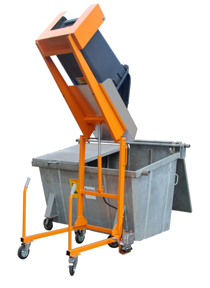 Produktbild Bauer Mülltonnen Kippstation MKS-F lackiert in der Farbe Gelborange