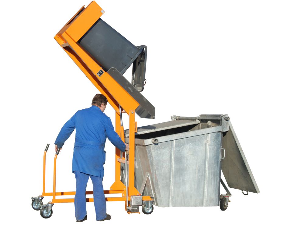 Produktbild Bauer Mülltonnen Kippstation MKS-H lackiert in der Farbe Gelborange