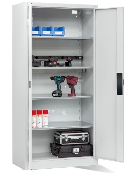 Produktbild Bedrunka+Hirth Akkuladeschrank mit Flügeltür Basic 930 x 500 x 1950 mm RAL 7035