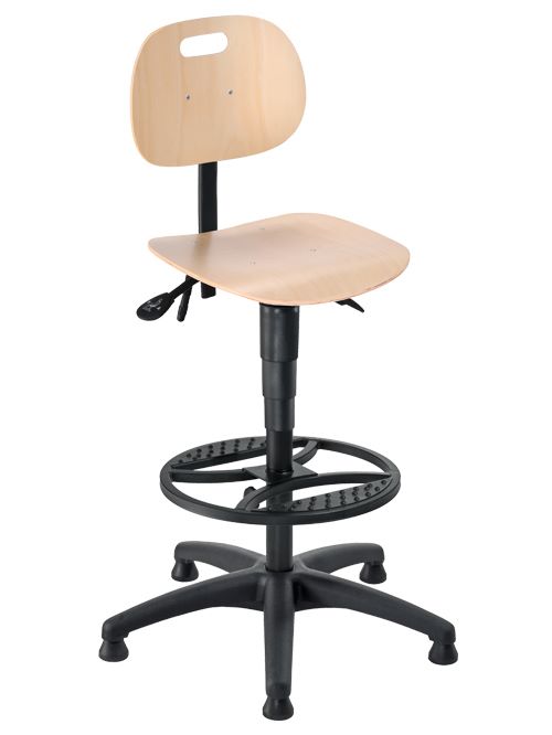 Produktbild Bedrunka+Hirth Arbeitsdrehstuhl mit Bodengleitern und Fußring 590 bis 840 mm Buche