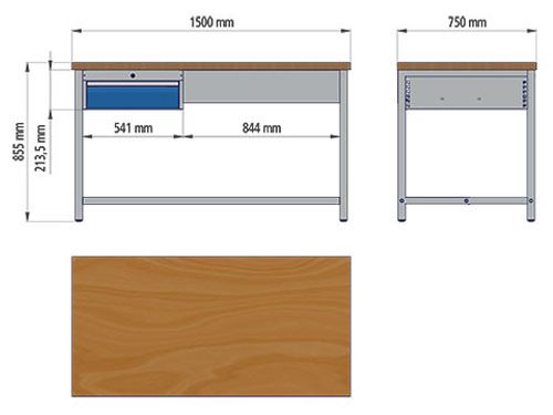 Produktbild Bedrunka+Hirth Arbeitswerktisch Hängeschubladenblock 1 Schublade 1500 x 750 x 859 mm bild 2
