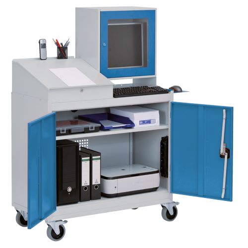 Produktbild Bedrunka+Hirth Computerwagen mit Monitoraufsatzgehäuse und Türen 1000 x 500 x 1575 mm