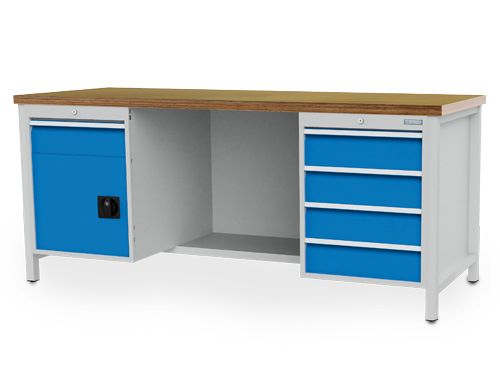 Produktbild Bedrunka+Hirth Kastenwerkbank 5 Schubladen 1 Flügeltür 1 Stahlfachboden 2000 x 750 x 959 mm
