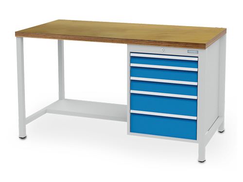 Produktbild Bedrunka+Hirth Kastenwerkbank Breite 1500 mm 5 x Schubladen Stahlfachboden halbe Tiefe