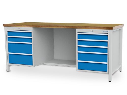 Produktbild Bedrunka+Hirth Kastenwerkbank aus Stahlblech mit vielen Schubladen 2000 x 750 x 859 mm