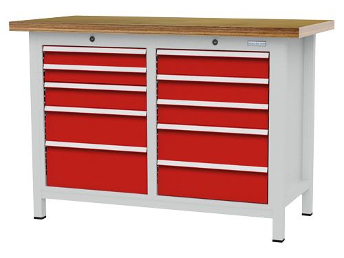 Produktbild Bedrunka+Hirth Kastenwerkbank mit Zylinderschloss 10 Schubladen 1250 x 600 x 859 mm