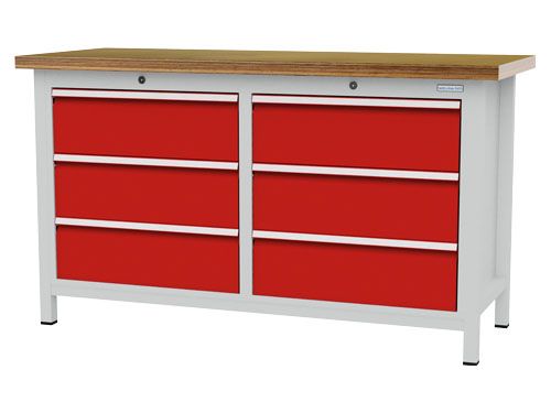 Produktbild Bedrunka+Hirth Kastenwerkbank mit 6 breiten Schubladen 1500 x 600 x 859 mm