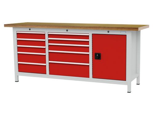 Produktbild Bedrunka+Hirth Kastenwerkbank bis 1000 kg Last 10 Schubladen 1 Tür 2000 x 600 x 859 mm